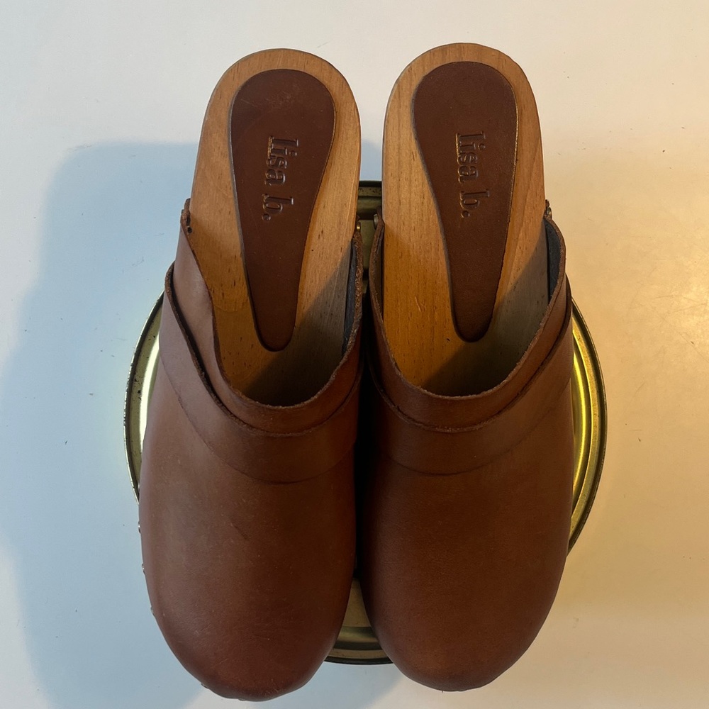 Great condition LISA B. brown leather clogs